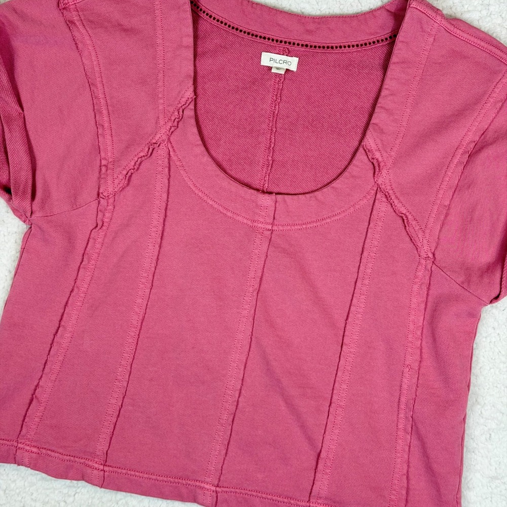 Pilcro Anthropologie‎ Womens Medium Pink Short-sleeve seamed cropped shirt